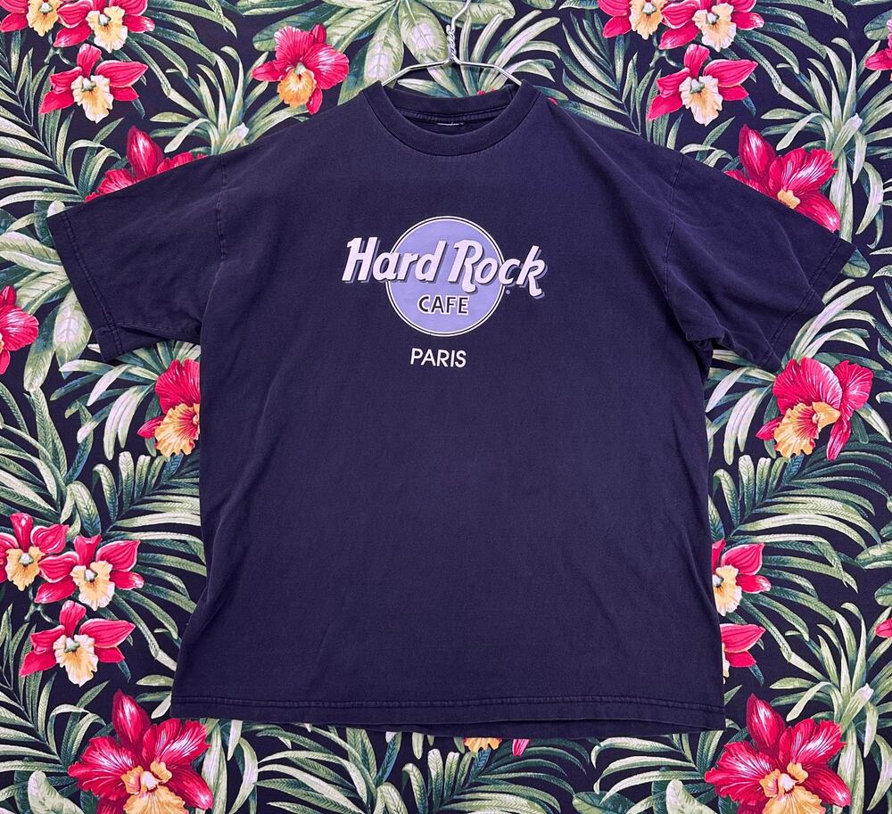 Hard Rock Cafe Paris Black Tshirt Gray Print Size Large